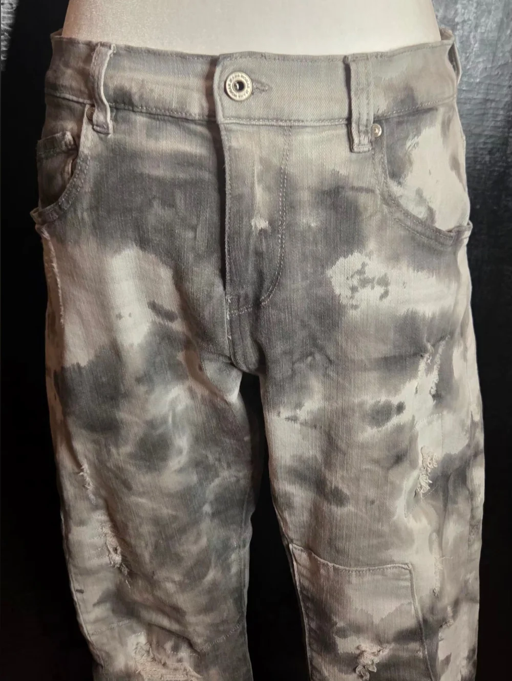 ✨️UPDATED✨️Sexy Woman Italy SW1207 Grey Tie Dye Distressed Boyfriend Jeans -